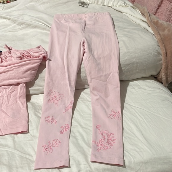 Ralph Lauren 5 pale pink legging floral embroidered with cold shoulder pink top - Picture 6 of 12